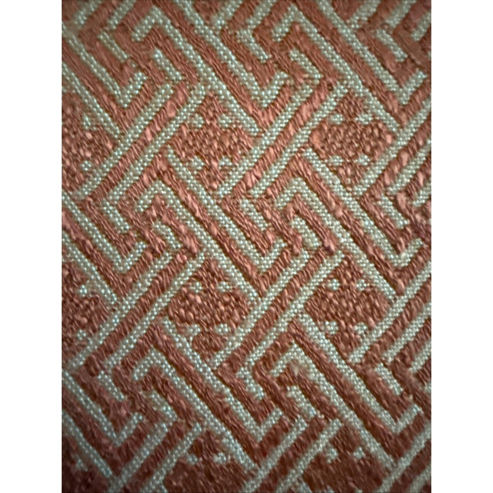 Vintage Upholstery Fabric Woven Thick Terracotta Orange Greek Key 77x53 MCM